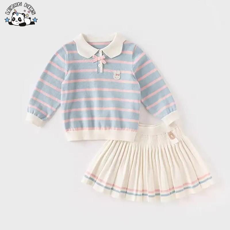 Customizable Wholesale High Quality Long Sleeve Warm Rabbit Pattern Skirt Girls Clothing Sets Luxury for Autumn