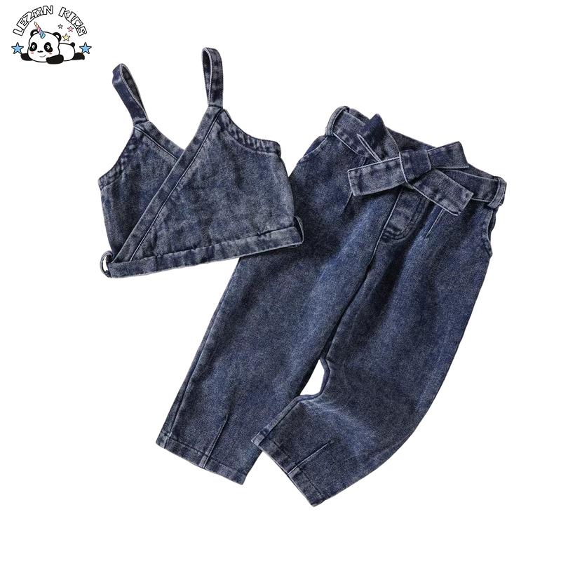 Factory Direct Price Custom 2pcs Denim Spaghetti Strap and Pants
