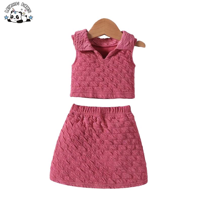 Customizable Wholesale Sleeveless T-shirt Skirt 2pc Little Girls Clothing Sets