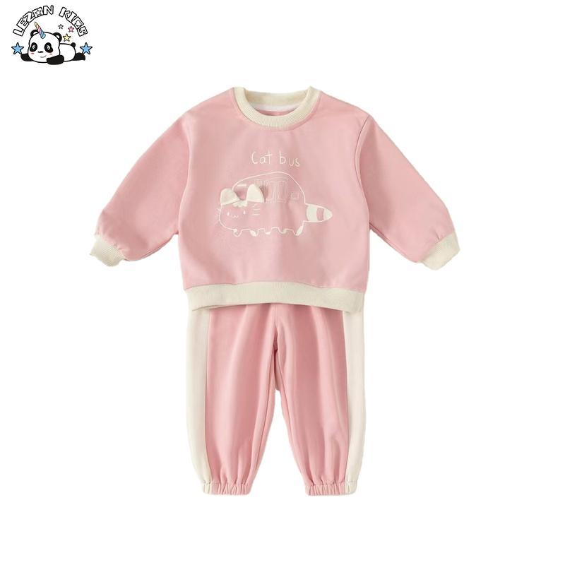 Customizable New Fashion Spring Cute Boutique Little Cat Print Little Girls Clothing Sets for 2 to 14 Years Old