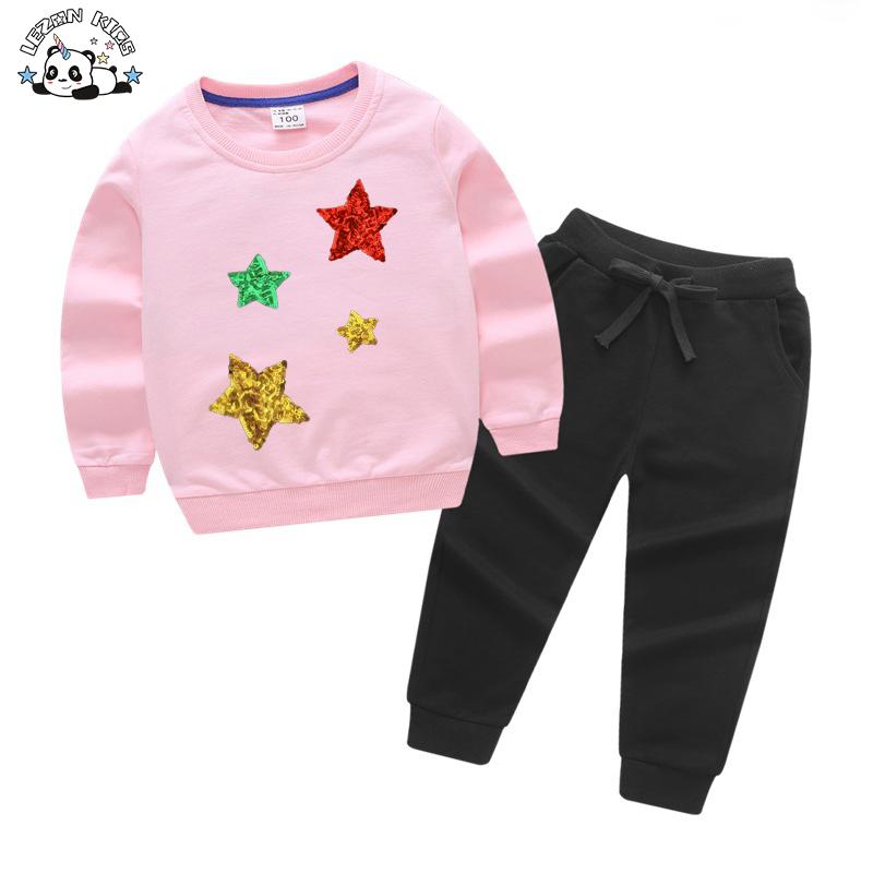 Custom Kids Fall Winter Set Sequin Stars Sweatshirt Jogger Set