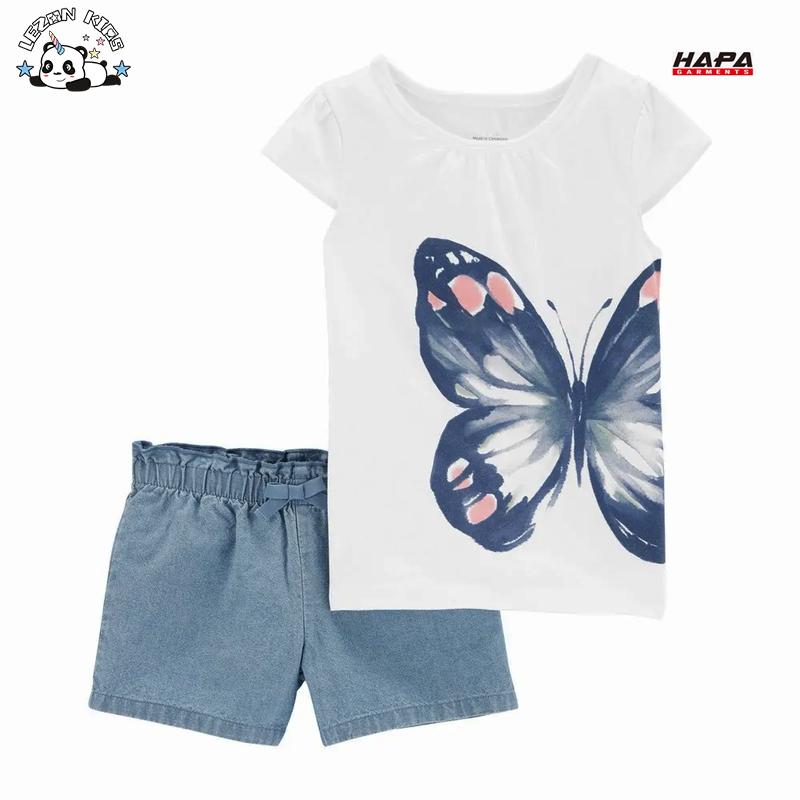 Customizable Wholesale OEM Soft Butterfly Printed T Shirt Denim Short Pants