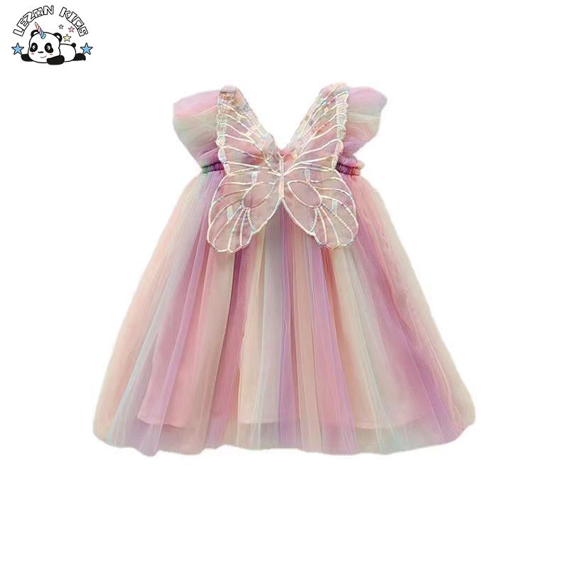OEM Customizable High Quality rainbow Color Sweet Spaghetti Strap Tulle Kids Dresses