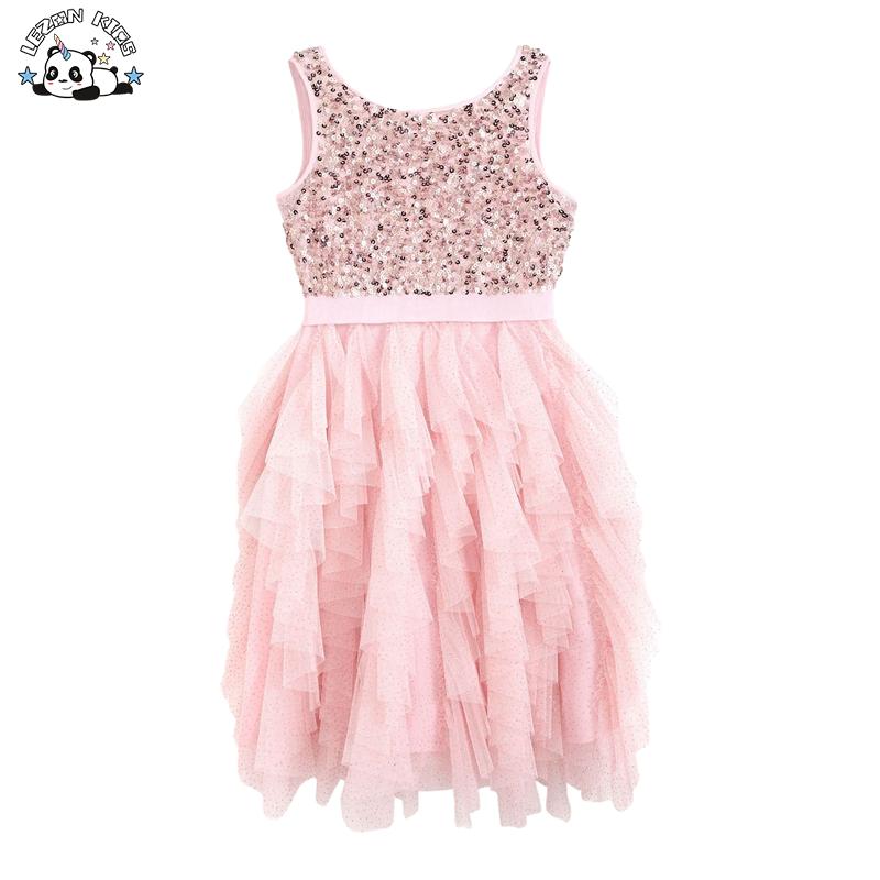 OEM Custom Designs Girls Sequin Tulle Dress Sleeveless Tulle Sequin Princess Kids Dresses