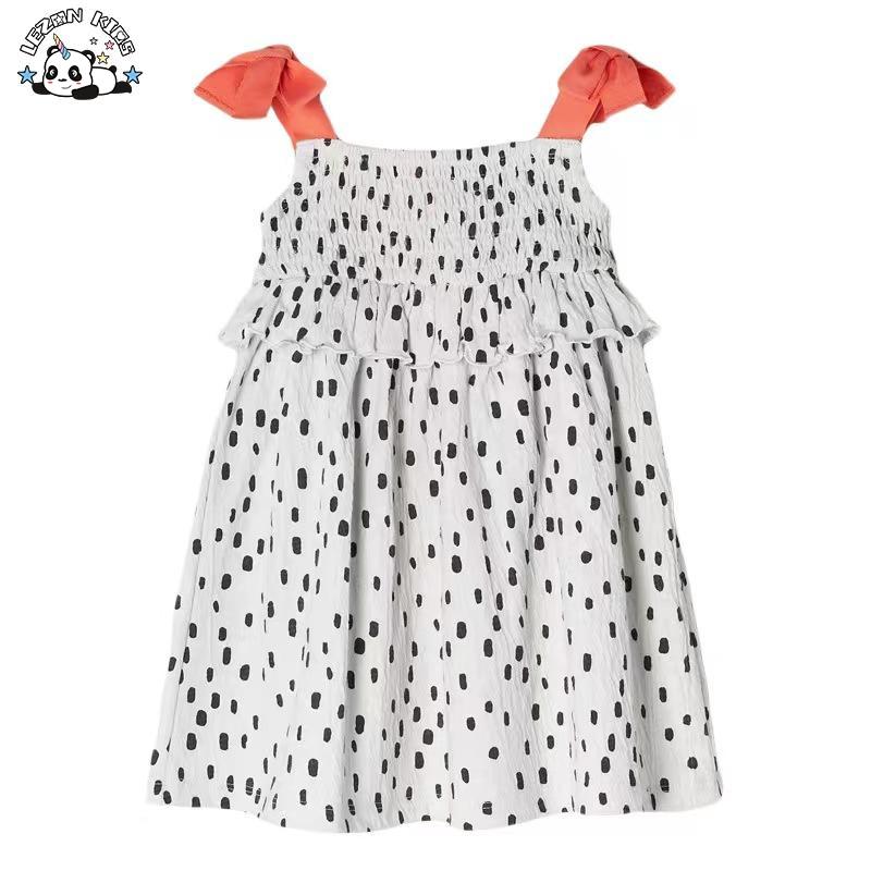 Customizable Product Sweet Orange Spaghetti Strap Dotted Cotton Frocks Kids Girls Dresses for 2-14T