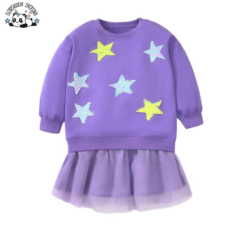 Customizable New Arrival Customization Stylish Kids Purple Long Sleeve Tulle Dress Kids for Girls