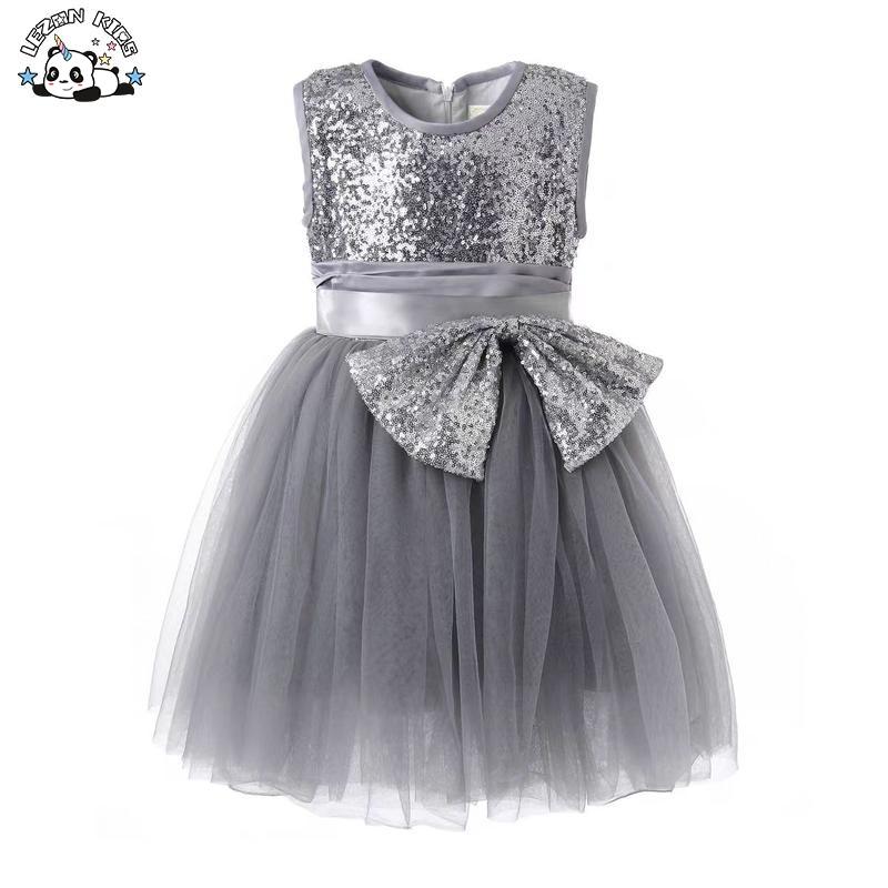 Customizable New Product Sleeveless Sparkle Sequin Big Bow Tutu Girls Kids Dresses for 2-14T