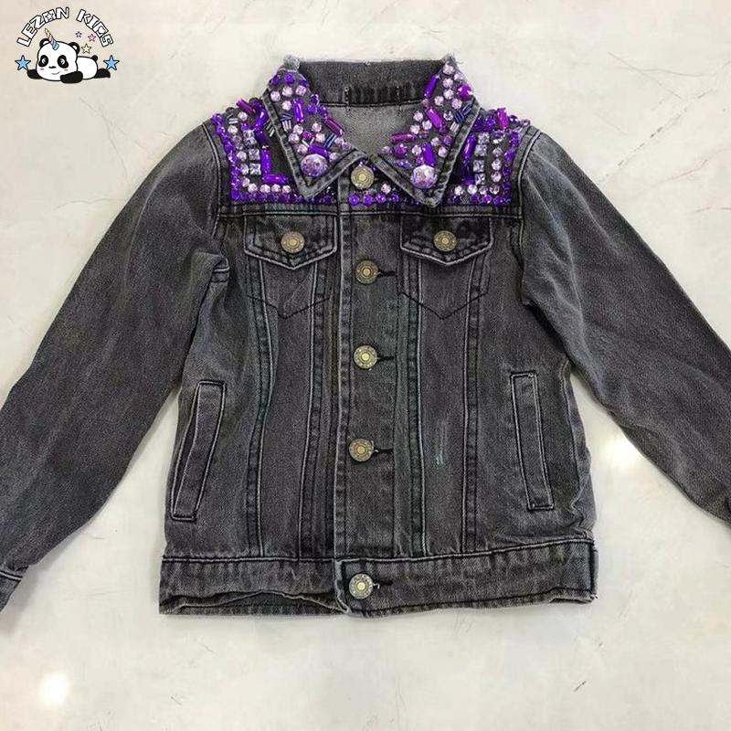 Custom Fashion Handmade Purple Beading Kids Denim Jacket