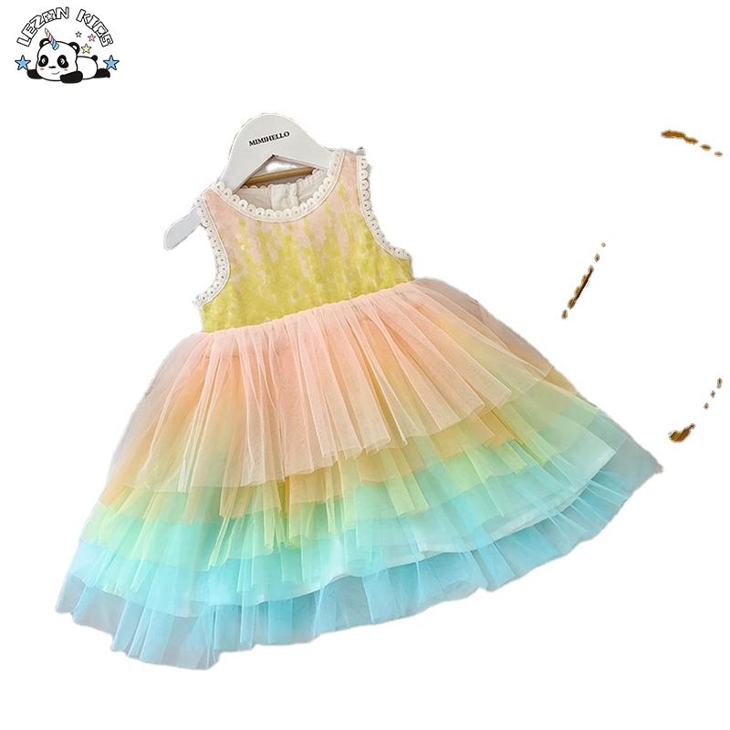 OEM Girls Mesh Rainbow Tutu Dress Kids Sequin Mesh Party Dress Evening Party Princess Dress for Kids