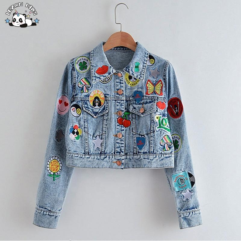Fashion Embroidery Short Denim Jacket Clothes Suit Denim Skirt for Girls 2-14 Years Made in China