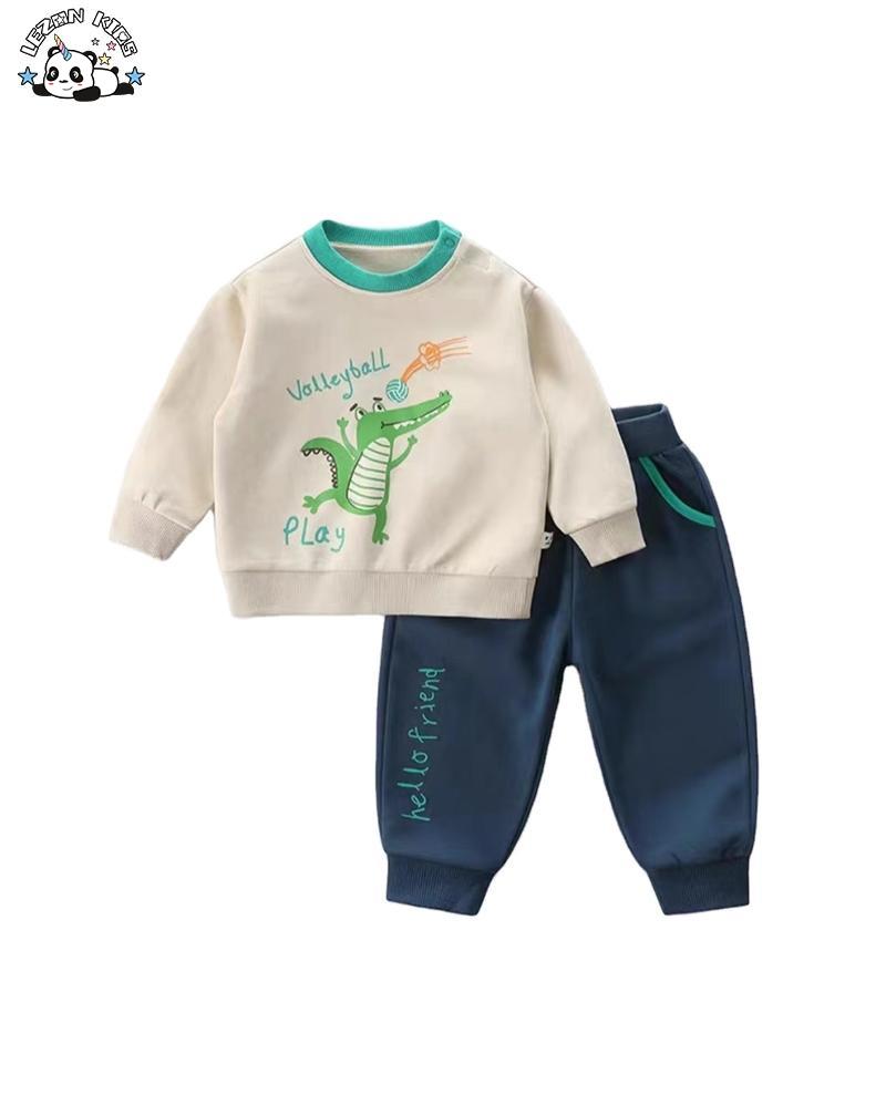 Customizable Fashion 100% Cotton Cute Printed 2pcs Spring Little Boys’ Clothing Set 2-14 Years