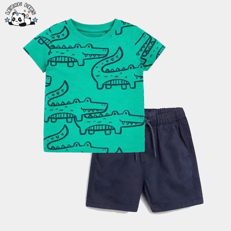 Customizable Children’s T Shirt Set in Summer Cartoon Crocodile Shirt Boys Clothing Sets 2-14 Years Old