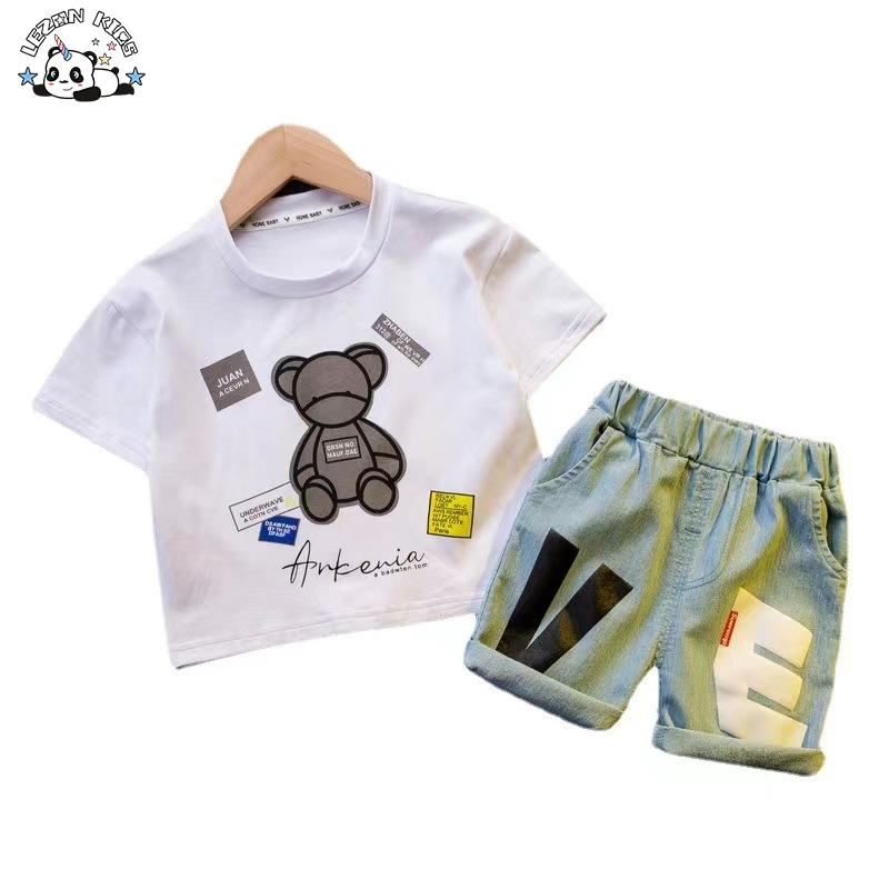 Wholesale New Innovations Cool Bear Letter Printing Summer Suit Baby Boys Girls Printed Clothing Set