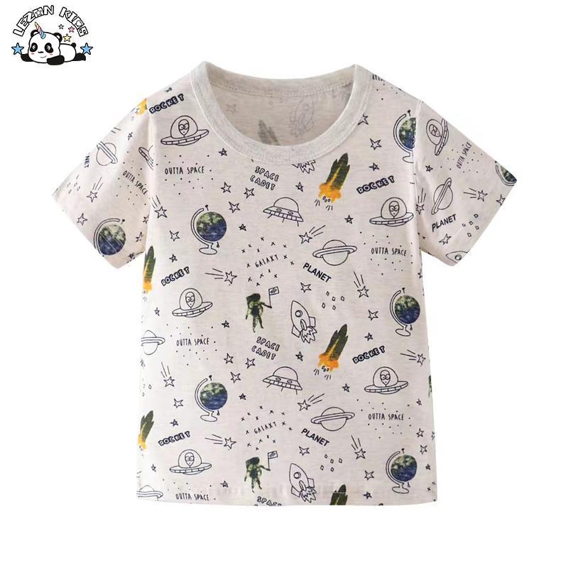 Boy’s Summer Short Sleeve T-Shirt 100% Cotton Rocket Spaceship Printed Custom Logo Plain Jersey Fabric boys tshirts