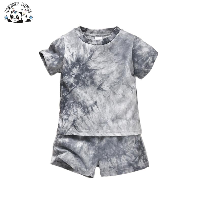 Customized Kids boy set Summer Tie-Dye Casual Cotton Clothing Toddlers Featuring Print Solid Logo Design T-Shirt Suit