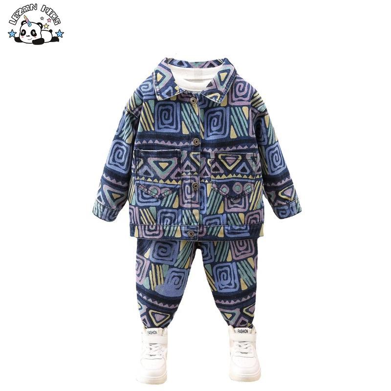 Customizable Fall New Kids Clothing Boys Denim Jacket Jogging Set