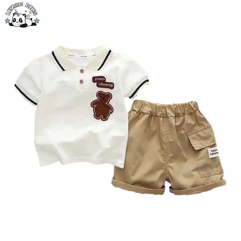 Customizable Wholesale New Products Cute Bear Letter Patches 2pcs Summer Cotton Kids Clothing Boys Sets