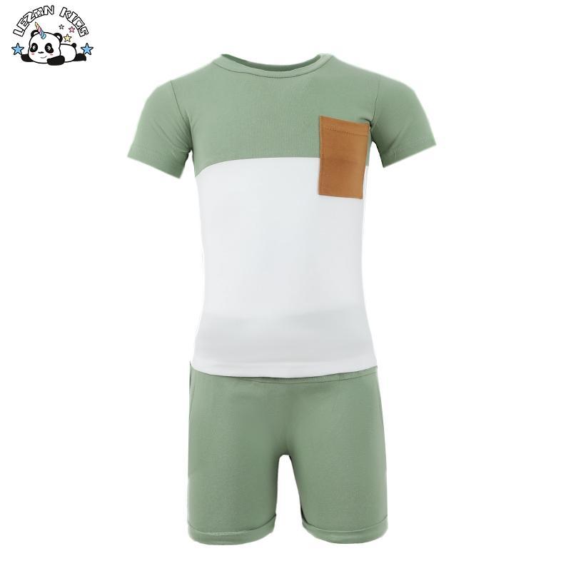 Customizable New Fashion Suit Solid Color Block Boy Set Short Sleeve T Shirt Shorts 2 Piece Child Jogger Set