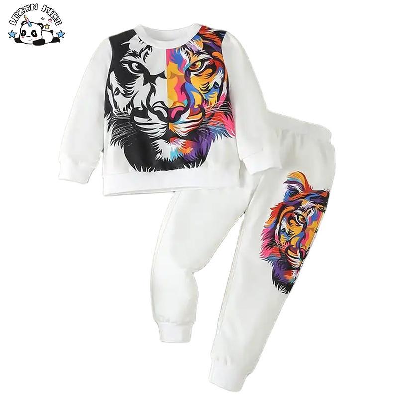 Customizable Manufacture Animal Printing Cotton Fabric Design Boys Sweatshirt Set