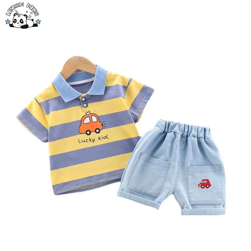Wholesale High Quality Car and Letter Pattern Printing Cute 100% Cotton 2pcs Boys Clothing Sets