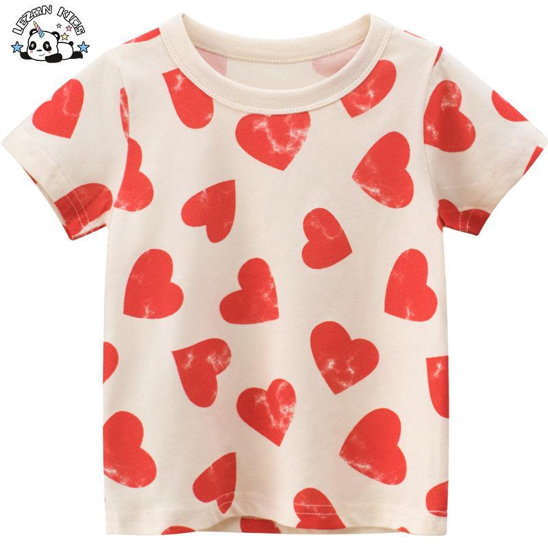Customizable Own Brand Round Collar Heart Pattern Print Sleeved Short Shirt
