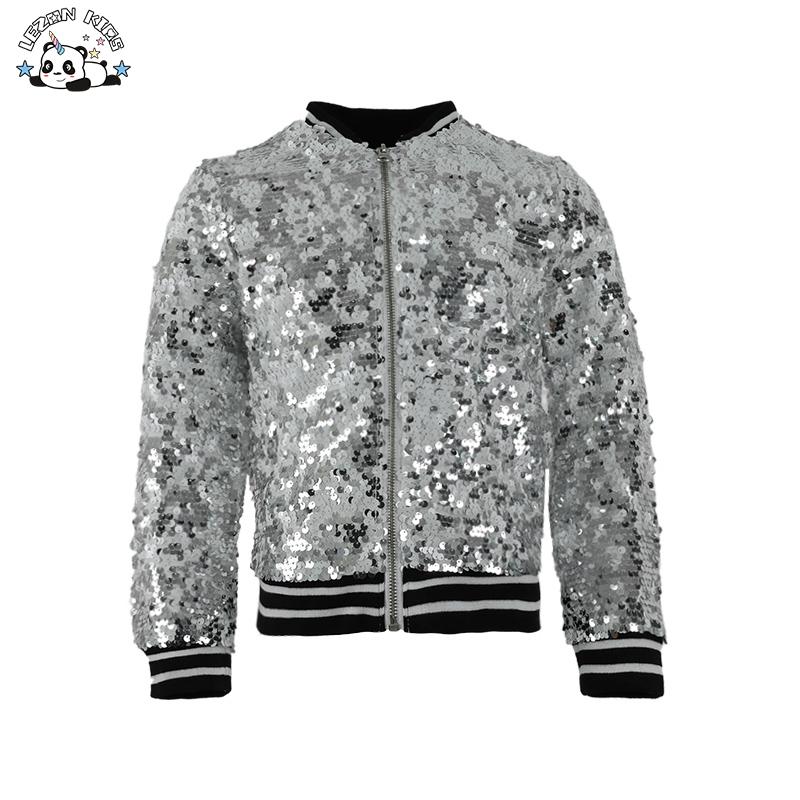 Custom Gradient Zipper Coat Fashion Sequins Girl’s Baseball Bomber Girls Sequin Jacket