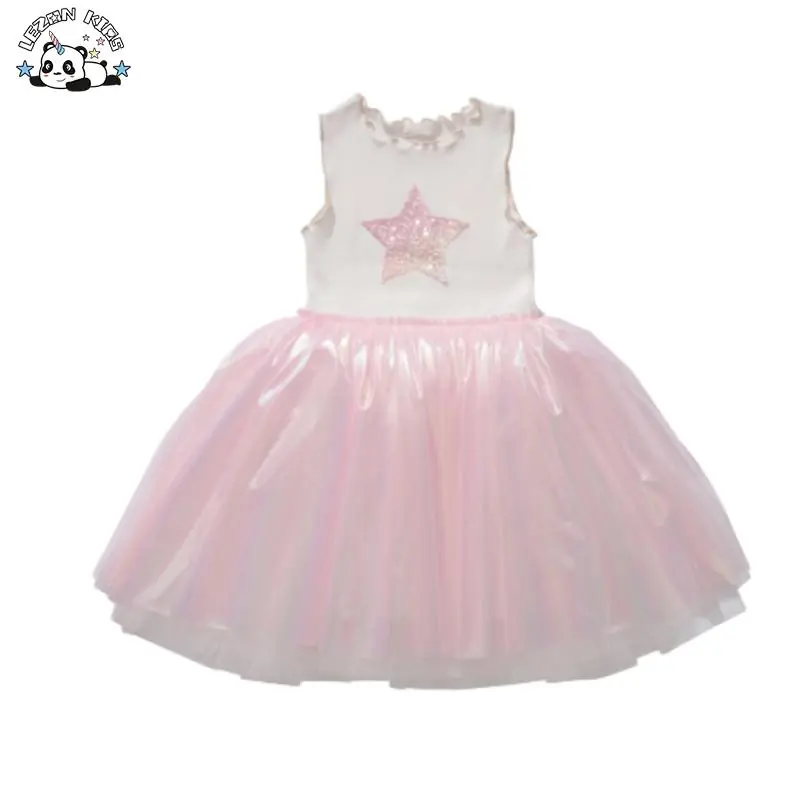 Girls Summer Sleeveless Metallic Tulle Dress