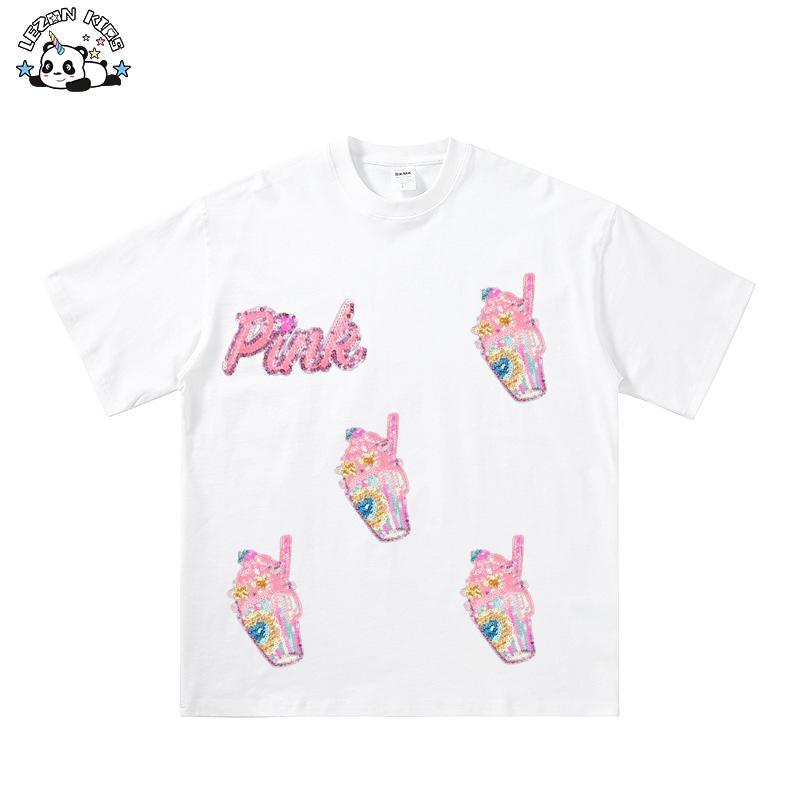 Stylish Full Patterns Printing Pink T Shirt