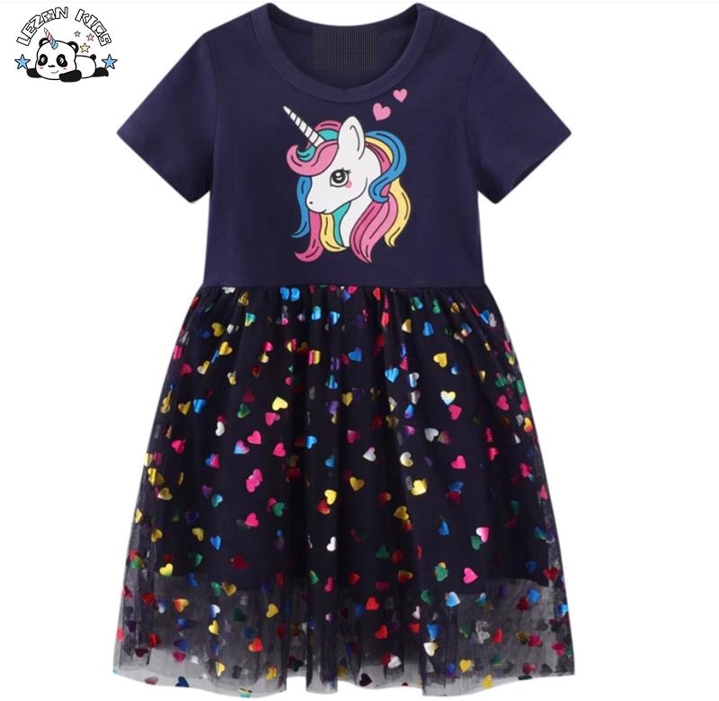 OEM Customizable Colorful Heart Foil Printing Unicorn Dress