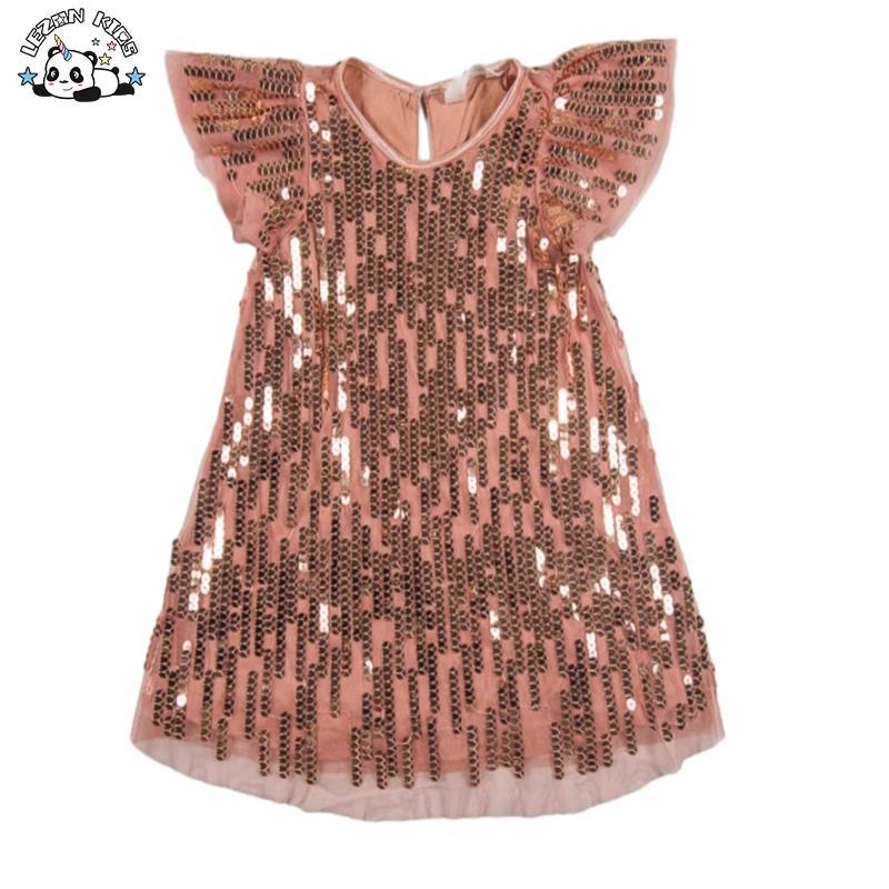 Customizable Latest American Stylish Ruffle Sleeves Sequin Dress