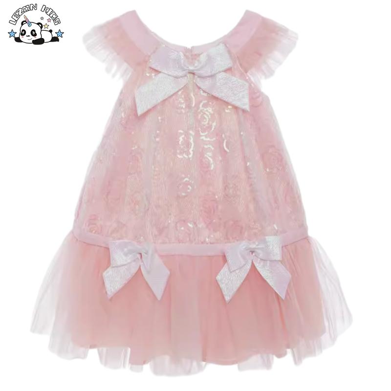 Sequined Girl Dress Girls Ruffle Tulle Short Sleeve Sequin Tulle Dresses for Girls