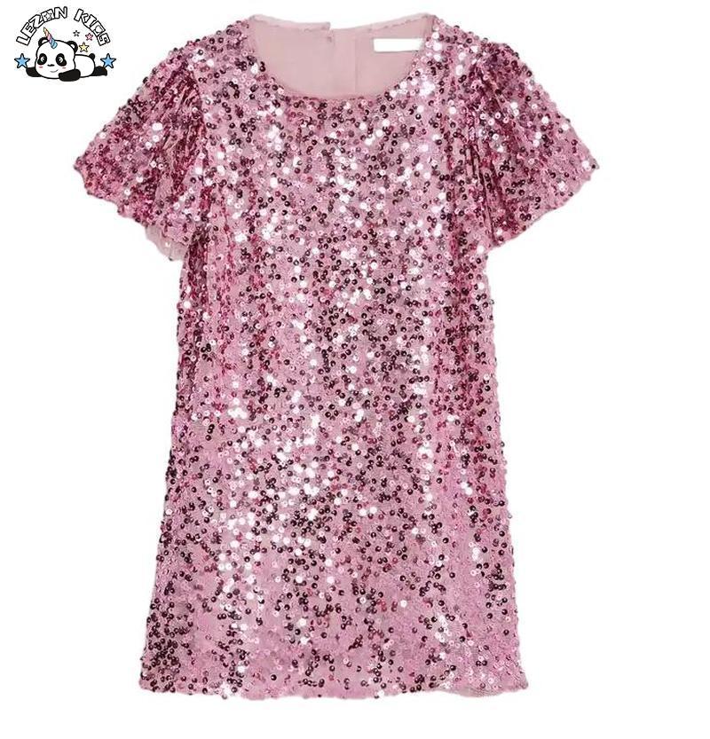 Best Selling Pink Sequin Girls Birthday Party Dress Sequin Dress Kids