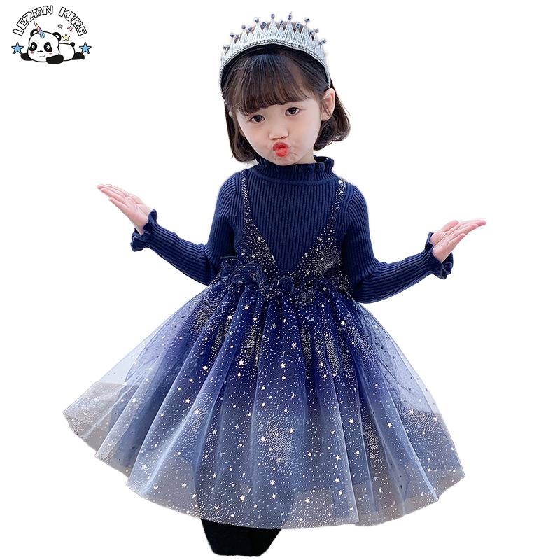 Girls’ Autumn Winter Long Sleeve New Year Princess Dress Children’s Sequins Mesh Sweater for Halloween Occasions