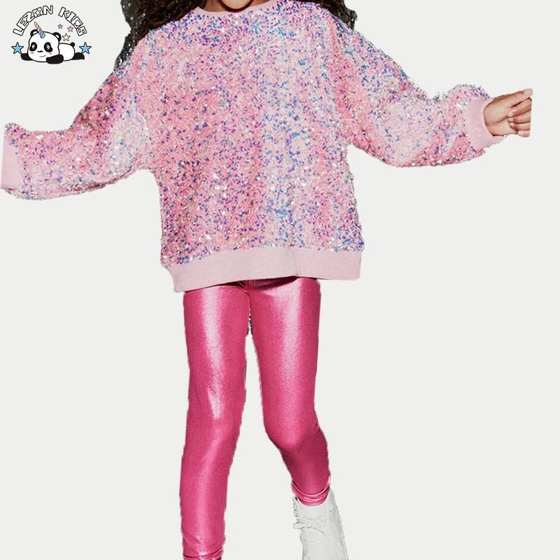 Hot Sale Long Sleeve Pink Sequin Hoodie Style Love Design Girl Party Clothing Set for Teenage Girls Winter Autumn Spring
