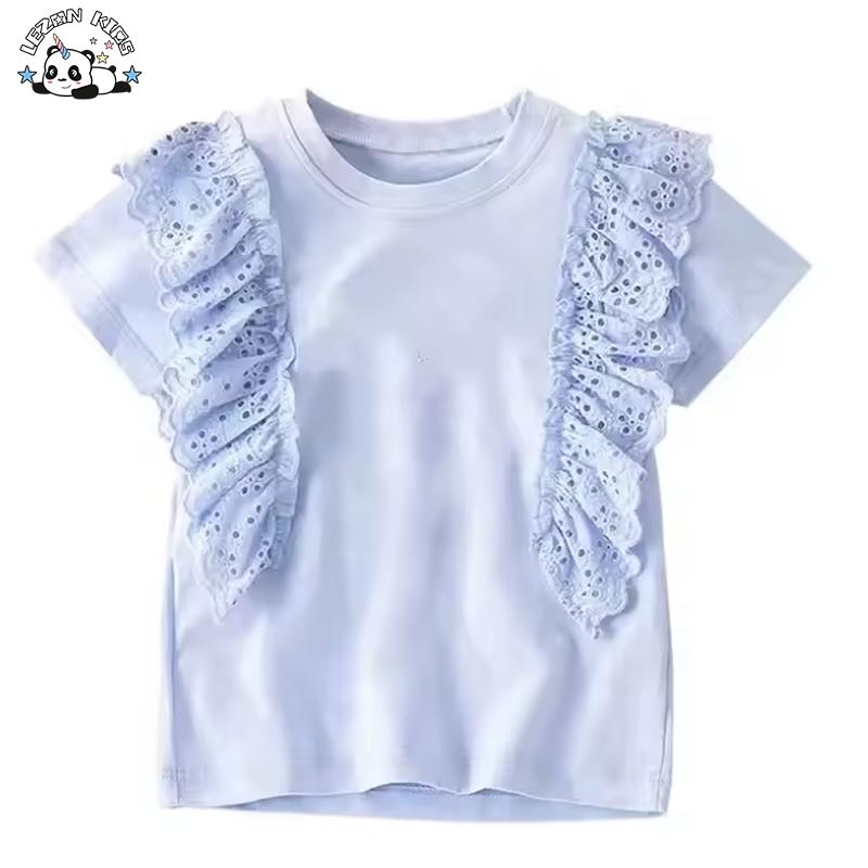 Custom Designs Kids Summer T Shirt Tulle Sleeves Cotton Casual T Shirts for Kids