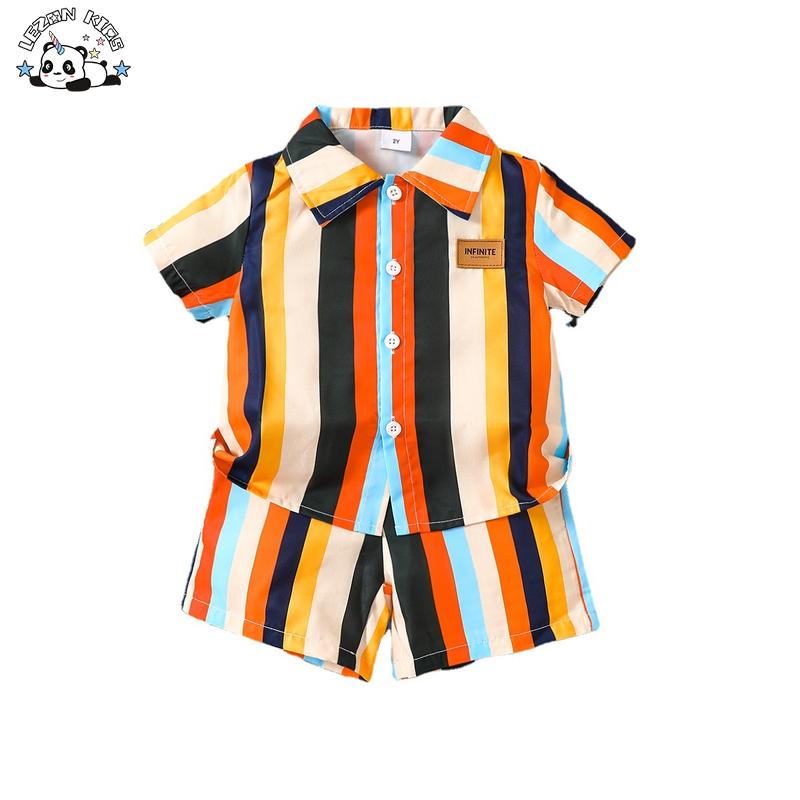Customized Children’s Summer Clothing Casual Stripe Shirt Set Cute Boys Clothes Set