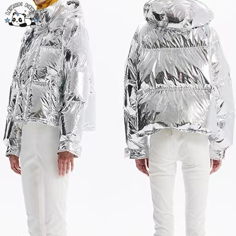 Most Popular Kids Puff Clothing Mirror Silver Jacket with Cap Winter Down Coat for Boy and Girls