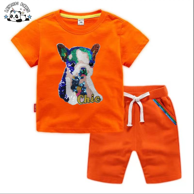 Customized Summer Children’s Clothing Sequined Sets for Daily Wear Cotton Boys Clothing Sets
