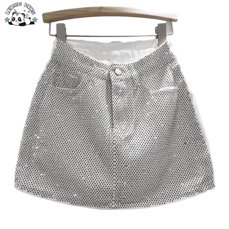 New in 2024 Heavy Rhinestone Jean Skirt