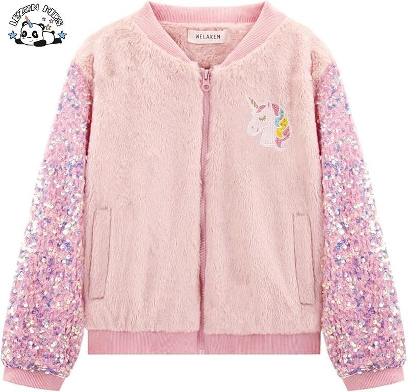 Customizable Girls Pink Fuzzy Bomber Jacket