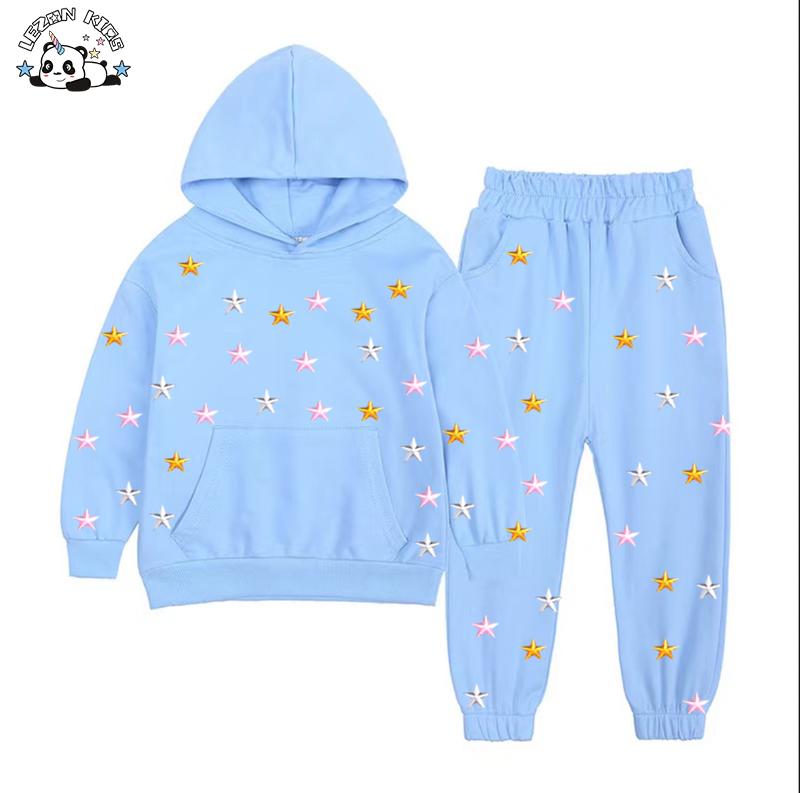 Customized Fall Winter Children Clothes Colors Stars Sweatshirt Jogger Set Casual Girls Clothing Sets