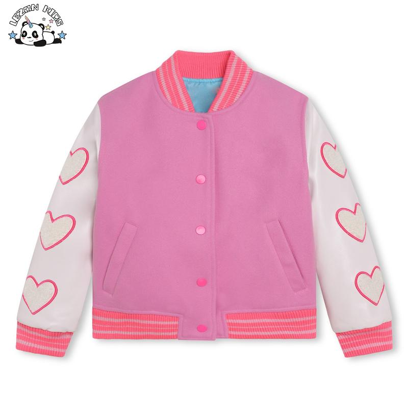 Kid’s Customized Embroidery Patchworks Pink Bomber Jacket