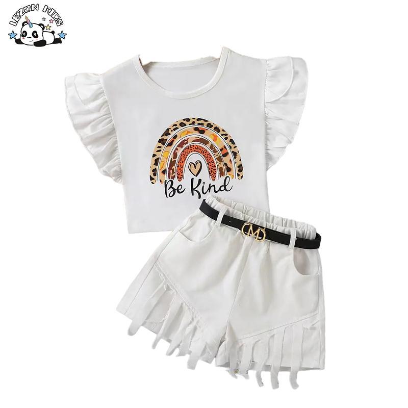 Customizable Summer Cute Letter Pattern Print Little Girls Boutique Girls Clothing Sets