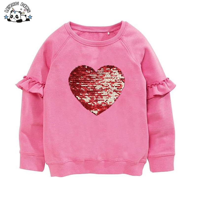 Customizable Girls Crewneck Sequin Heart Shape Pullover