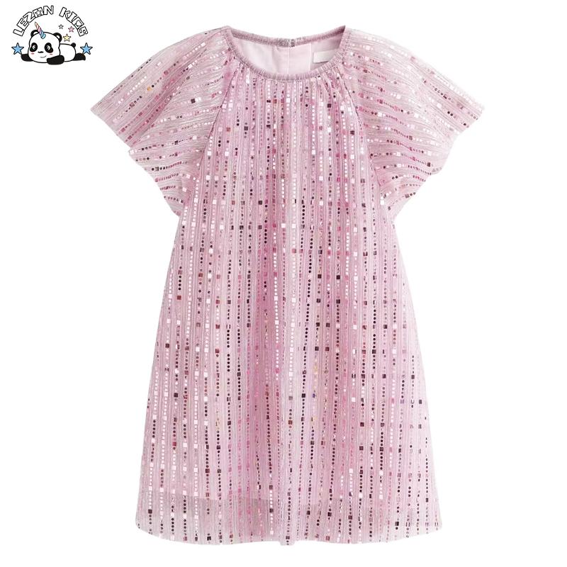 Customized Sequin Fabric Girls Summer Elegant Sequin Dress
