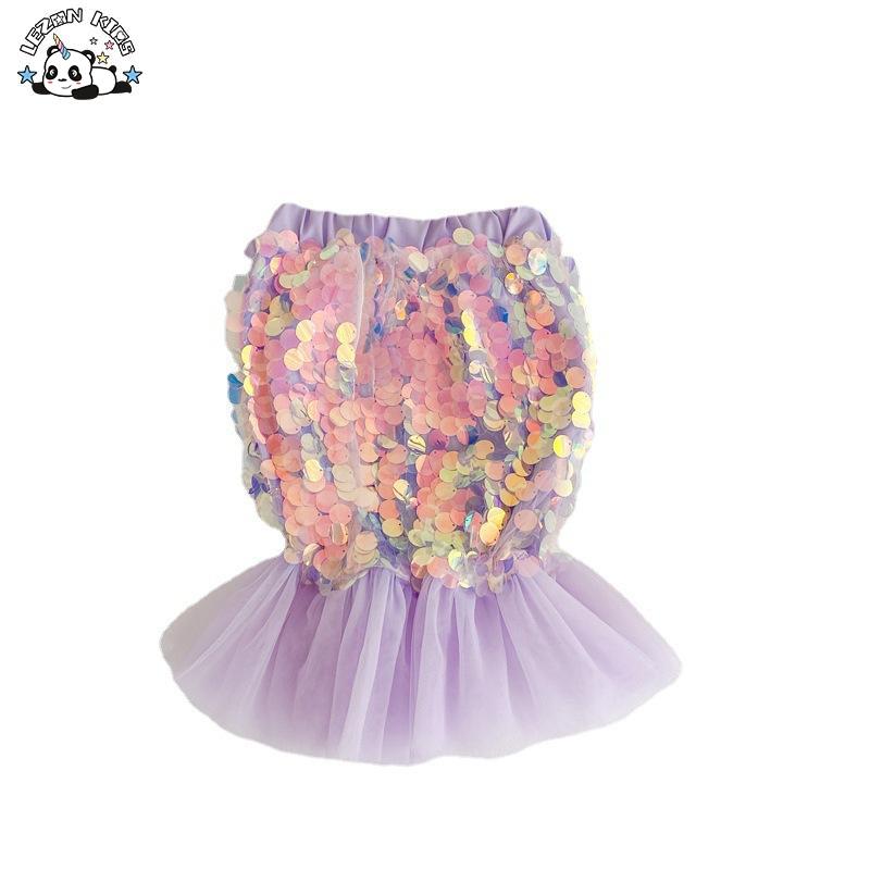 Customizable High Quality Summer Birthday Party Skirt Girl Fishtail Tulle Sequin Skirt for Girls