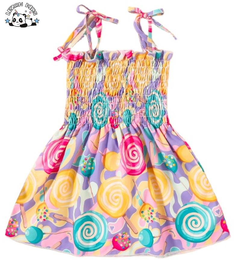 Wholesale Custom Children’s Princess Dress Summer Cute Girl Halter Sling Print Sweet Dress