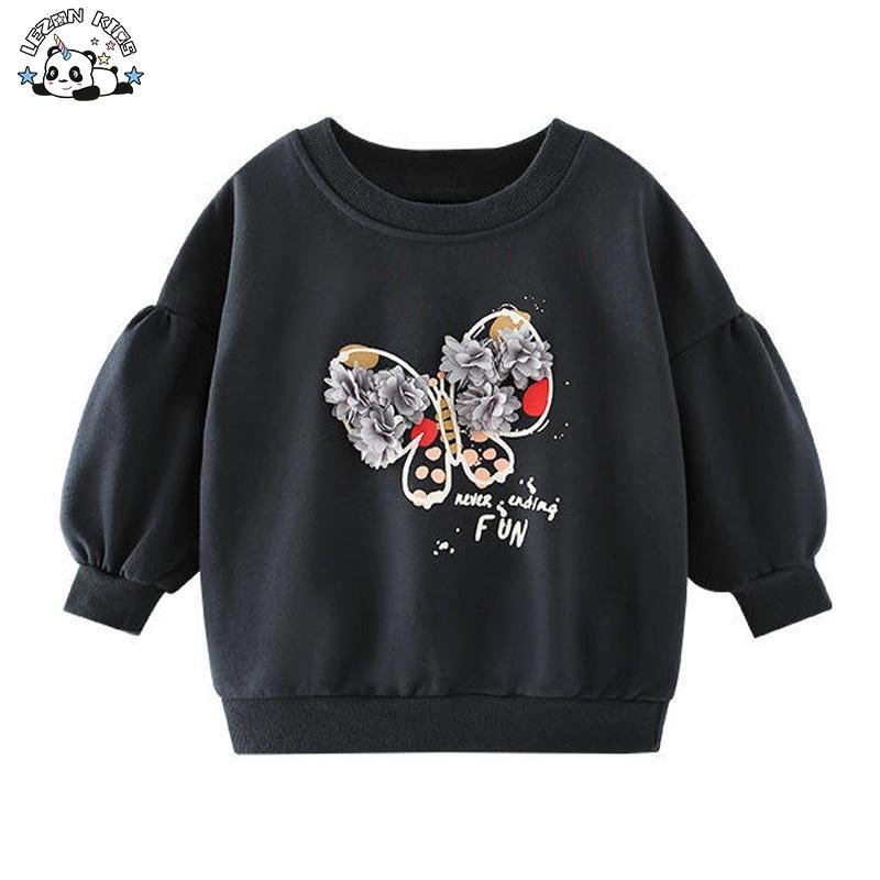 Customizable Spring New 3D butterfly Embroidery Girls Pullover Sweatshirt for 2-14 Years Old