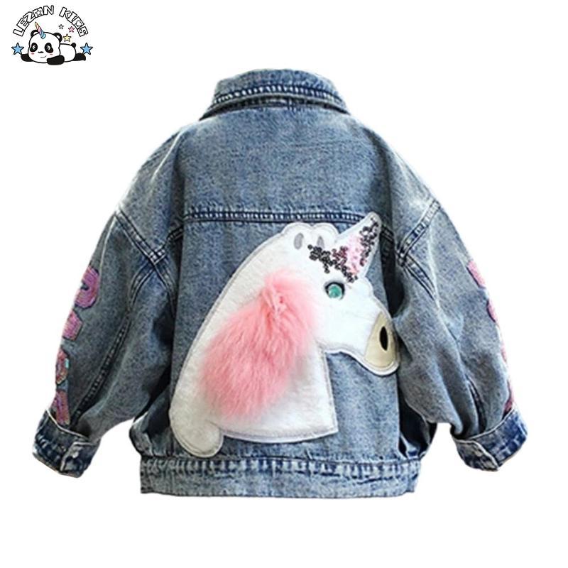 Cowboy Outwear Tops Women Long Sleeve Pocket Cardigan Street Wear Unicorn Denim Jacket