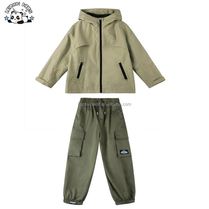 Customizable Stylish Kids Camping Two Piece Hooded Jacket Set Children Boys Outdoor Wear Clothing Set